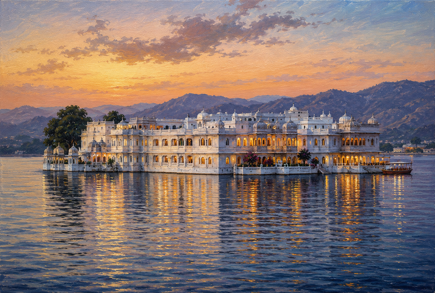 Limited Edition PRINT of my Original Acrylic Painting of Udaipur Lake Palace, City of India - on Cartridge Paper - No Frame (Size: A4 & A3)