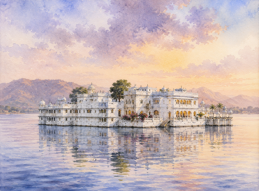 Limited Edition PRINT of my Original WaterColour Painting of Udaipur Lake Palace, City of India - on Cartridge Paper - No Frame (Size: A4 & A3)