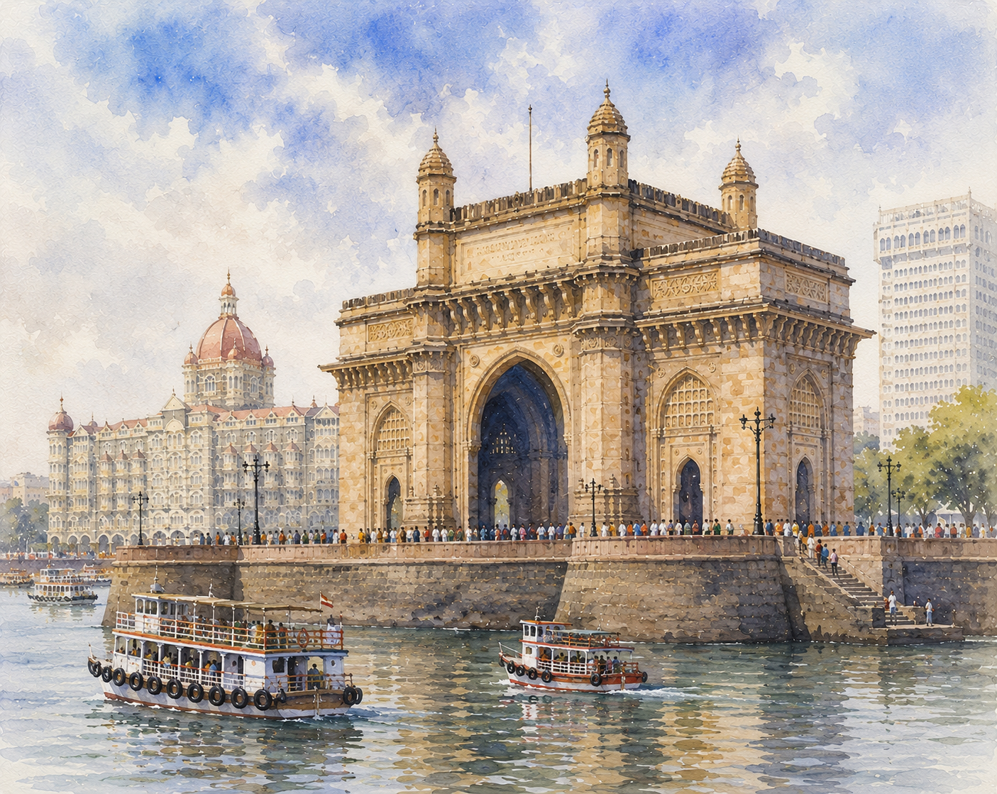 Limited Edition PRINT of my Original WaterColour Painting of Gateway of India, Mumbai, City of India - on Cartridge Paper - No Frame (Size: A4 & A3)