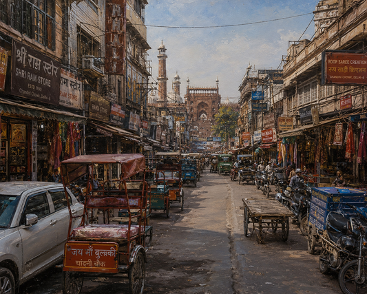 Limited Edition PRINT of my Original Acrylic Painting of Old Delhi Chandni Chowk, City of India - on Cartridge Paper - No Frame (Size: A4 & A3)