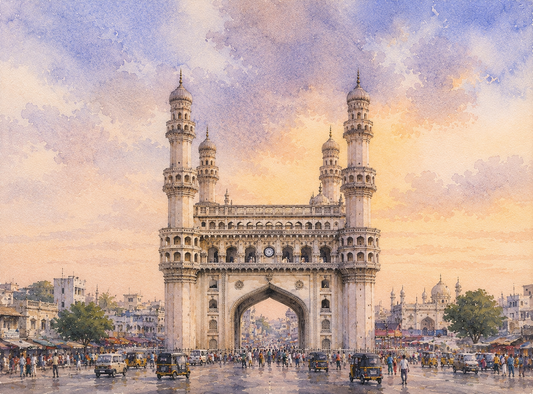 Limited Edition PRINT of my Original WaterColour Painting of Cahrminar, Hyderabad, City of India - on Cartridge Paper - No Frame (Size: A4 & A3)
