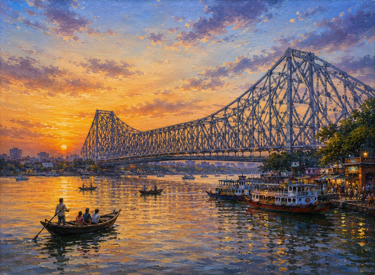 Limited Edition PRINT of my Original Acrylic Painting of Howrah Bridge, Kolkata, City of India - on Cartridge Paper - No Frame (Size: A4 & A3)