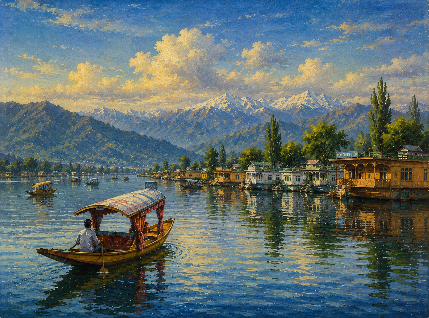 Limited Edition PRINT of my Original Acrylic Painting of Dal Lake, Kashmir, City of India - on Cartridge Paper - No Frame (Size: A4 & A3)