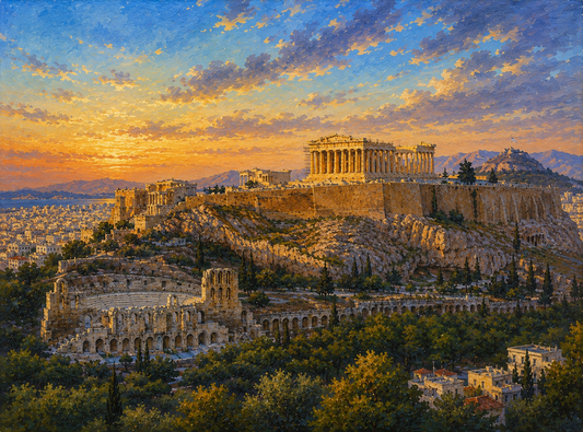 Limited Edition PRINT of my Original Acrylic Painting of Acropolis and Parthenon, Athens, City of Greece - on Cartridge Paper - No Frame (Size: A4 & A3)