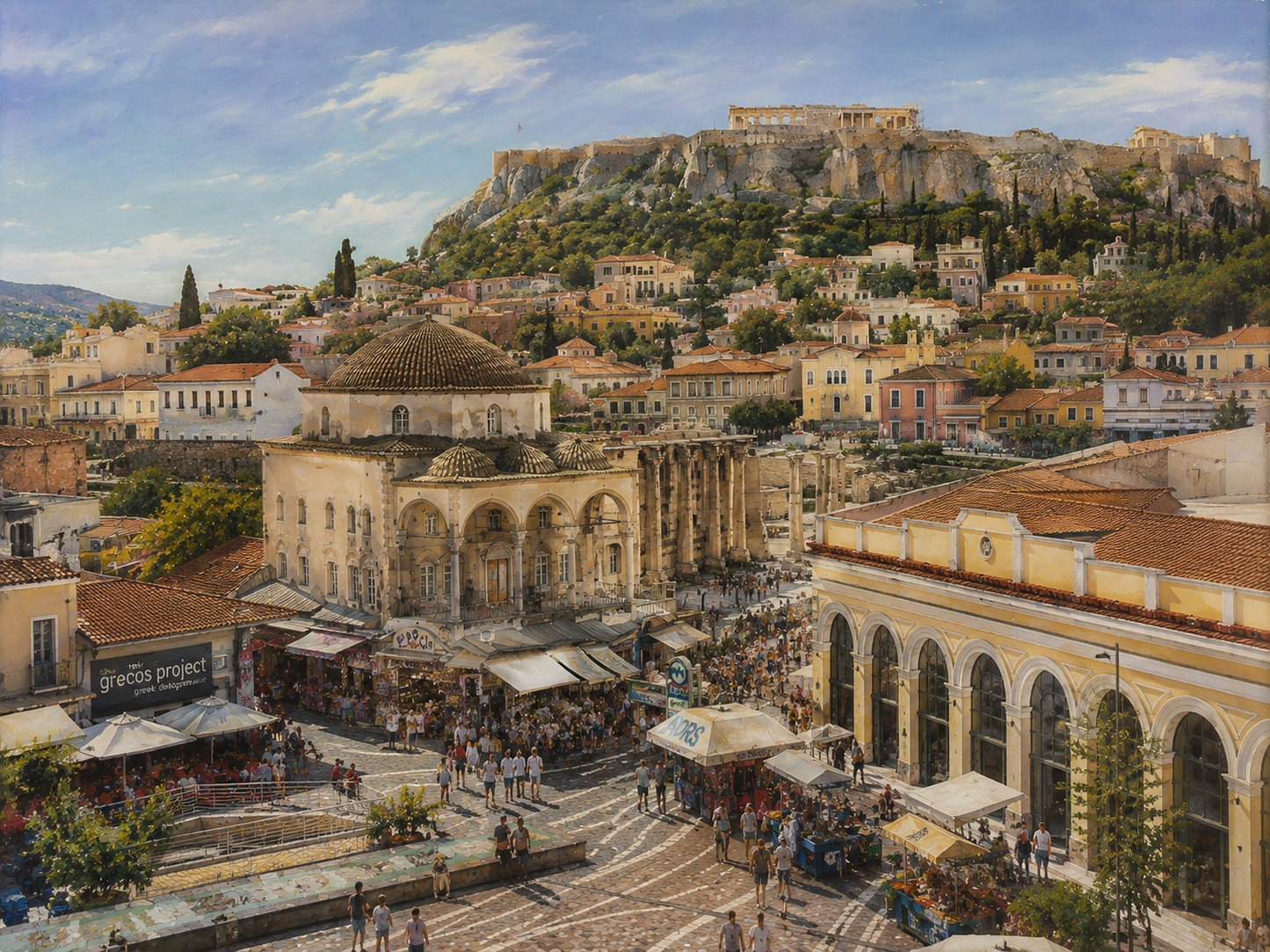Limited Edition PRINT of my Original Acrylic Painting of Wander Plaka and Monastiraki, Athens, City of Greece - on Cartridge Paper - No Frame (Size: A4 & A3)
