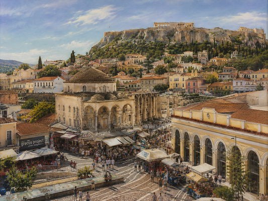 Limited Edition PRINT of my Original Acrylic Painting of Wander Plaka and Monastiraki, Athens, City of Greece - on Cartridge Paper - No Frame (Size: A4 & A3)