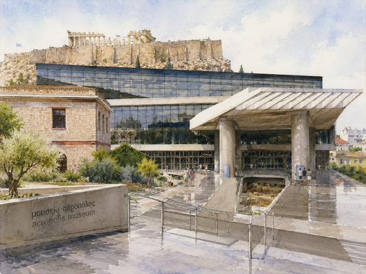Limited Edition PRINT of my Original WaterColour Painting of Acropolis Museum, Athens, City of Greece - on Cartridge Paper - No Frame (Size: A4 & A3)