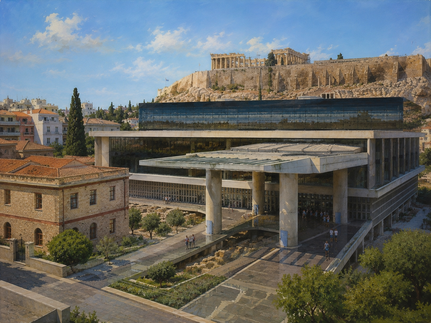 Limited Edition PRINT of my Original Acrylic Painting of Acropolis Museum, Athens, City of Greece - on Cartridge Paper - No Frame (Size: A4 & A3)