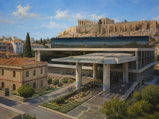 Limited Edition PRINT of my Original Acrylic Painting of Acropolis Museum, Athens, City of Greece - on Cartridge Paper - No Frame (Size: A4 & A3)