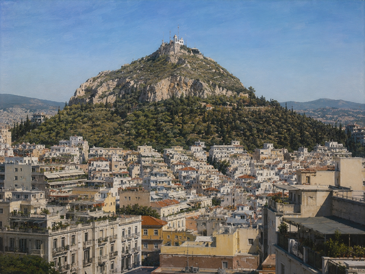 Limited Edition PRINT of my Original Acrylic Painting of Lycabettus Hill, Athens, City of Greece - on Cartridge Paper - No Frame (Size: A4 & A3)