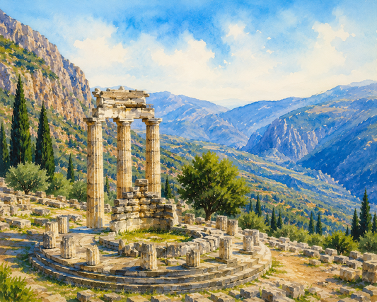 Limited Edition PRINT of my Original WaterColour Painting of Delphi, Athens, City of Greece - on Cartridge Paper - No Frame (Size: A4 & A3)