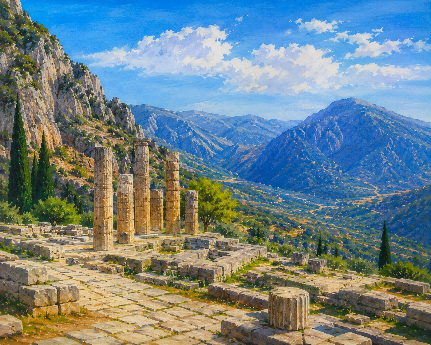 Limited Edition PRINT of my Original Acrylic Painting of Delphi, Athens, City of Greece - on Cartridge Paper - No Frame (Size: A4 & A3)