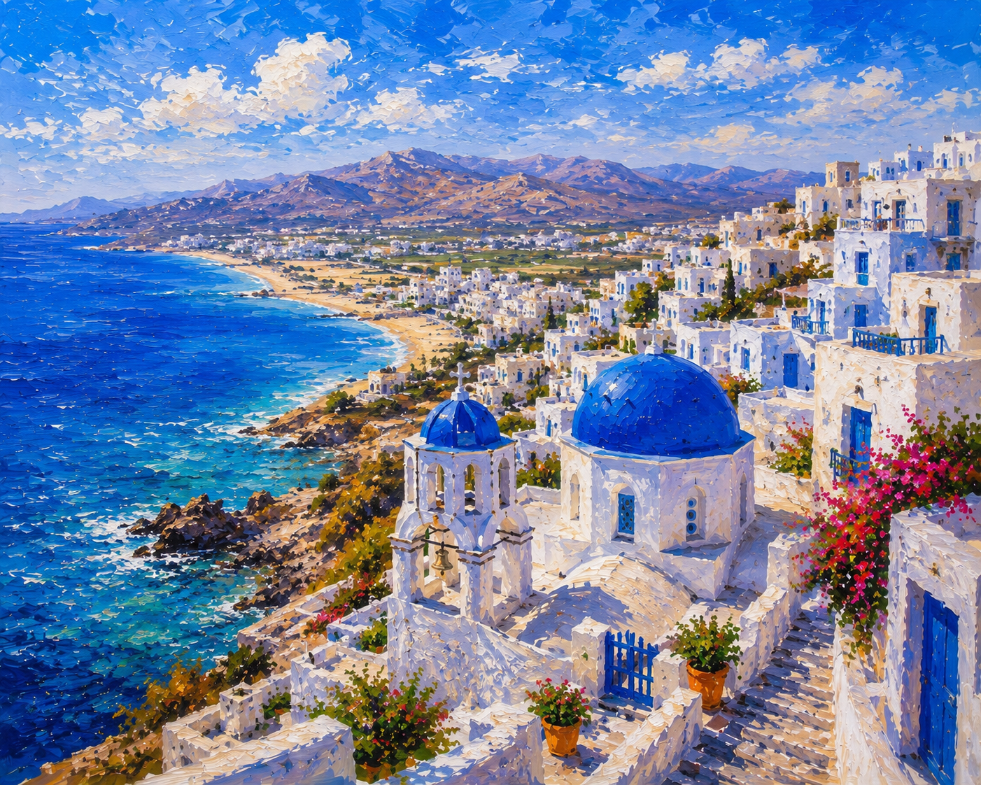 Limited Edition PRINT of my Original Acrylic Painting of Naxos Island City of Greece - on Cartridge Paper - No Frame (Size: A4 & A3)