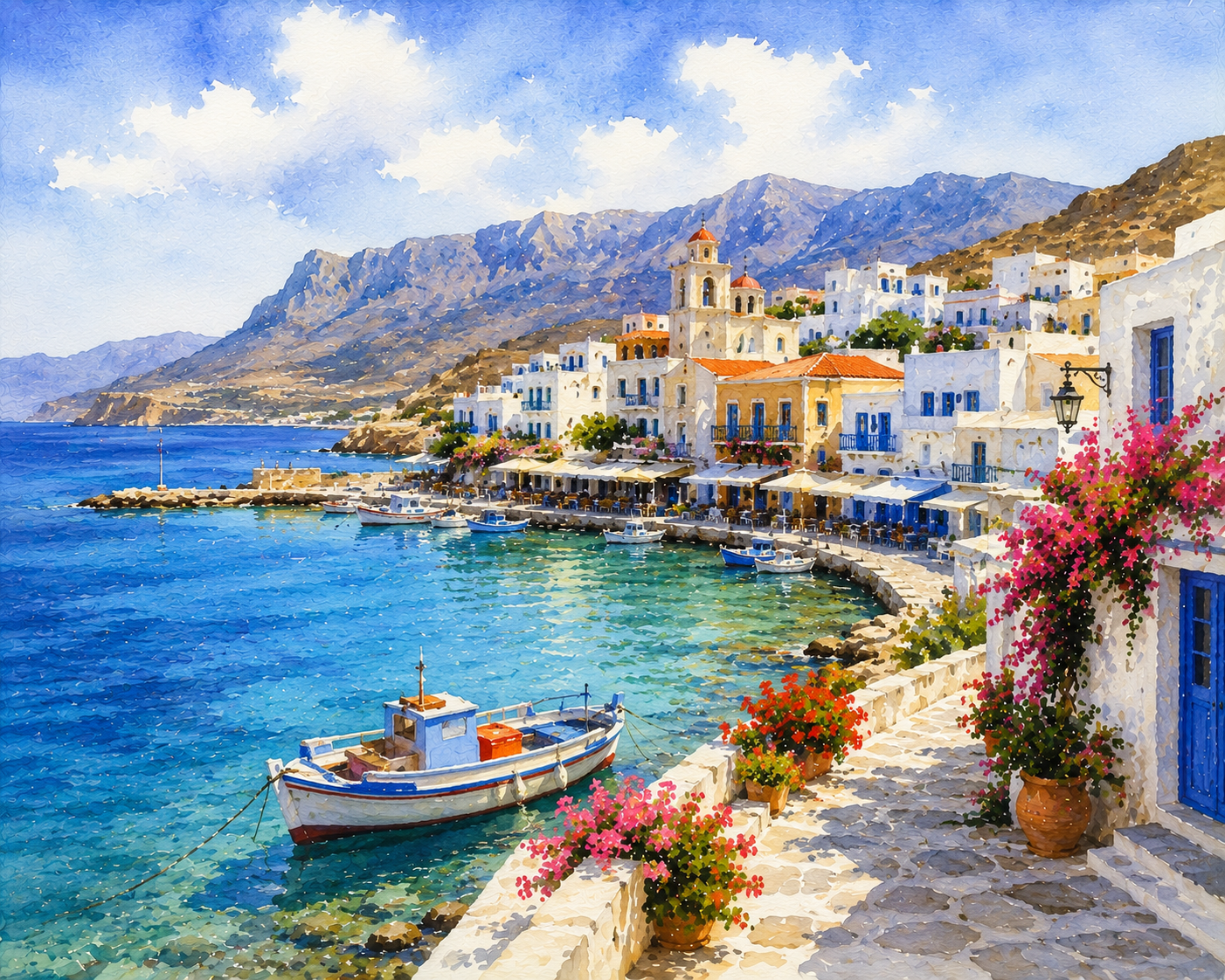 Limited Edition PRINT of my Original WaterColour Painting of Crete Island, City of Greece - on Cartridge Paper - No Frame (Size: A4 & A3)