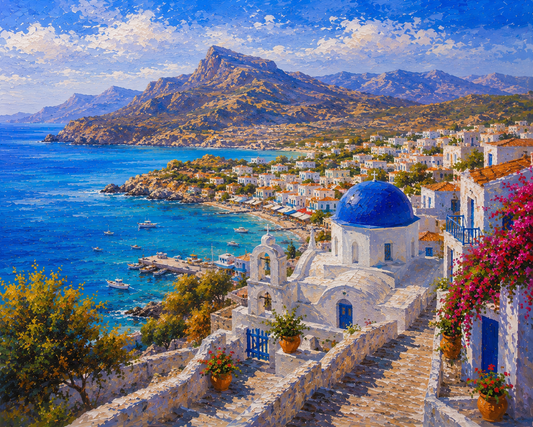 Limited Edition PRINT of my Original Acrylic Painting of Crete Island City of Greece - on Cartridge Paper - No Frame (Size: A4 & A3)