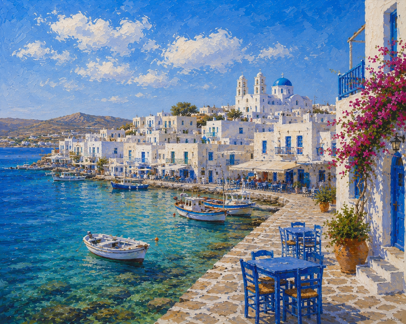 Limited Edition PRINT of my Original Acrylic Painting of Paros Island City of Greece - on Cartridge Paper - No Frame (Size: A4 & A3)