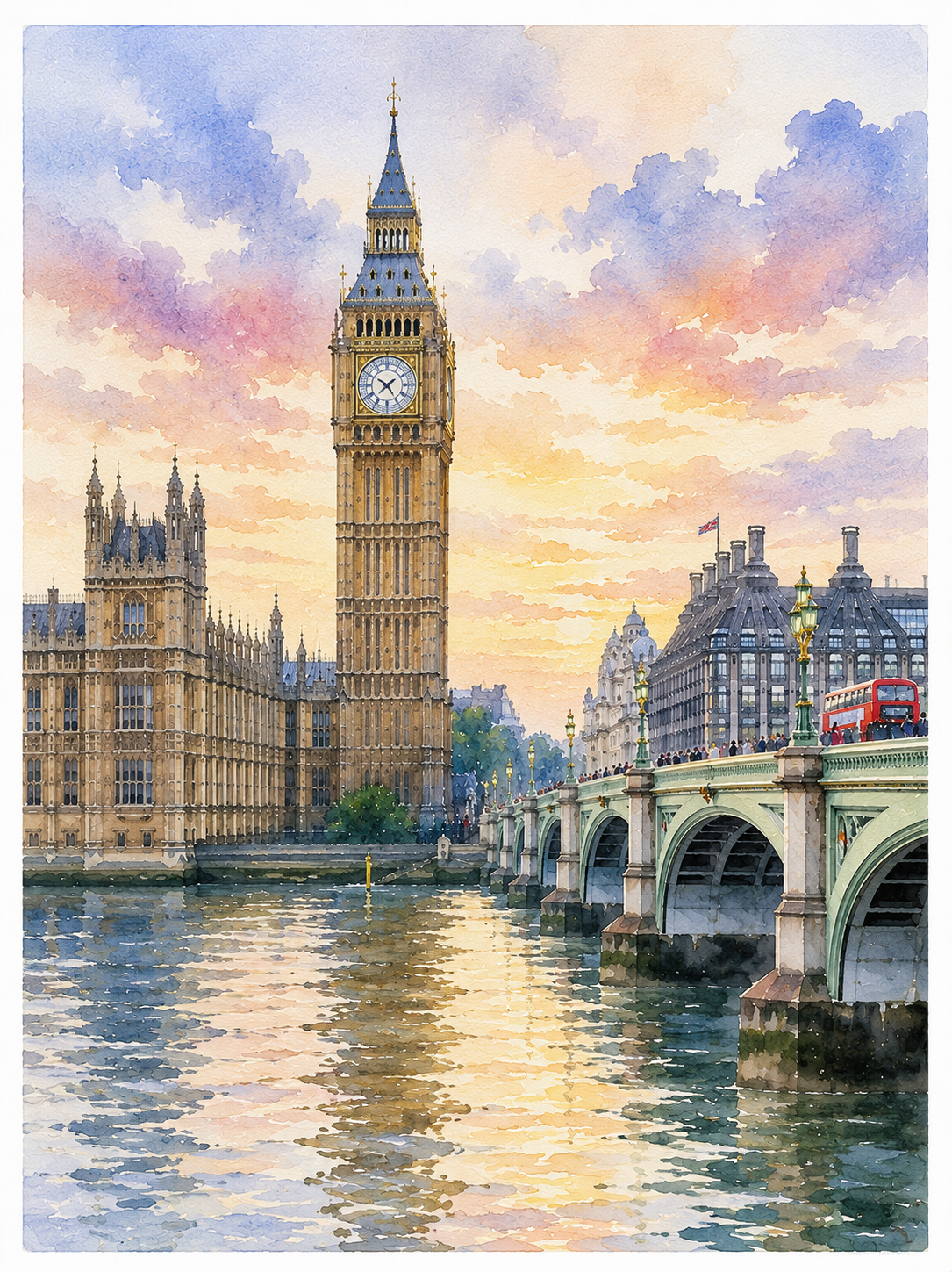Limited Edition PRINT of my Original WaterColour Painting of Big Ben, London, City of United Kingdom - on Cartridge Paper - No Frame (Size: A4 & A3)