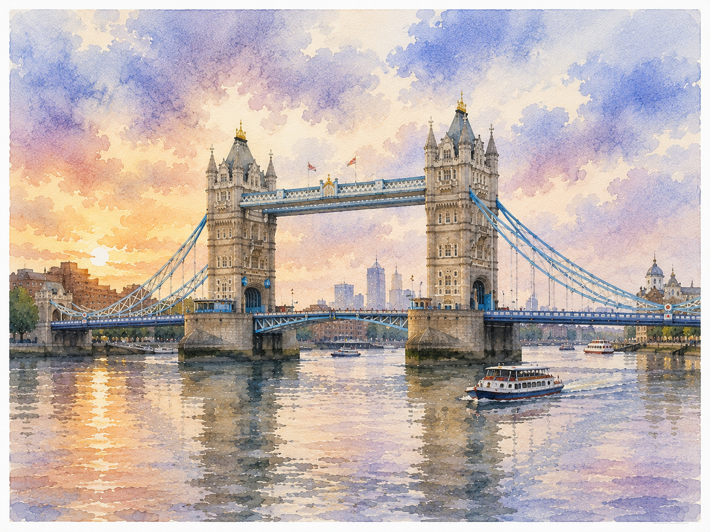 Limited Edition PRINT of my Original WaterColour Painting of Tower Bridge, London, City of United Kingdom - on Cartridge Paper - No Frame (Size: A4 & A3)