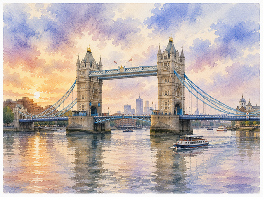 Limited Edition PRINT of my Original WaterColour Painting of Tower Bridge, London, City of United Kingdom - on Cartridge Paper - No Frame (Size: A4 & A3)