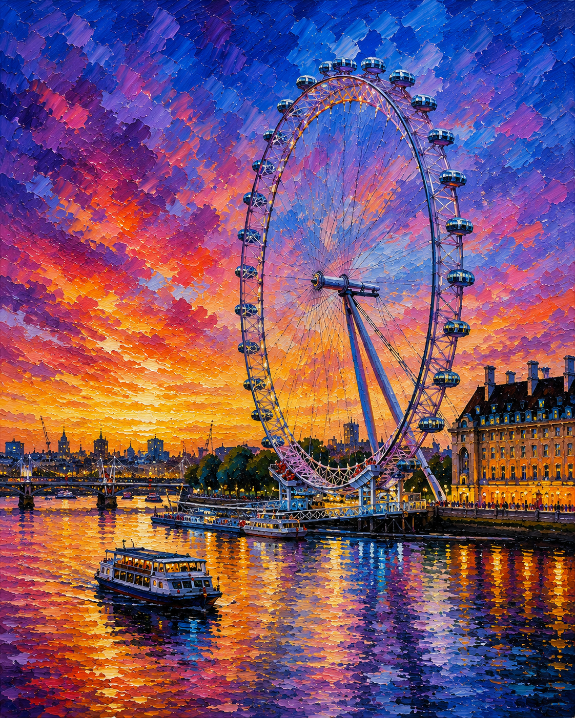 Limited Edition PRINT of my Original Acrylic Painting of London Eye, London, City of United Kingdom - on Cartridge Paper - No Frame (Size: A4 & A3)