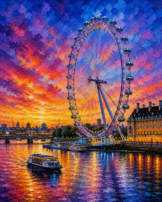 Limited Edition PRINT of my Original Acrylic Painting of London Eye, London, City of United Kingdom - on Cartridge Paper - No Frame (Size: A4 & A3)