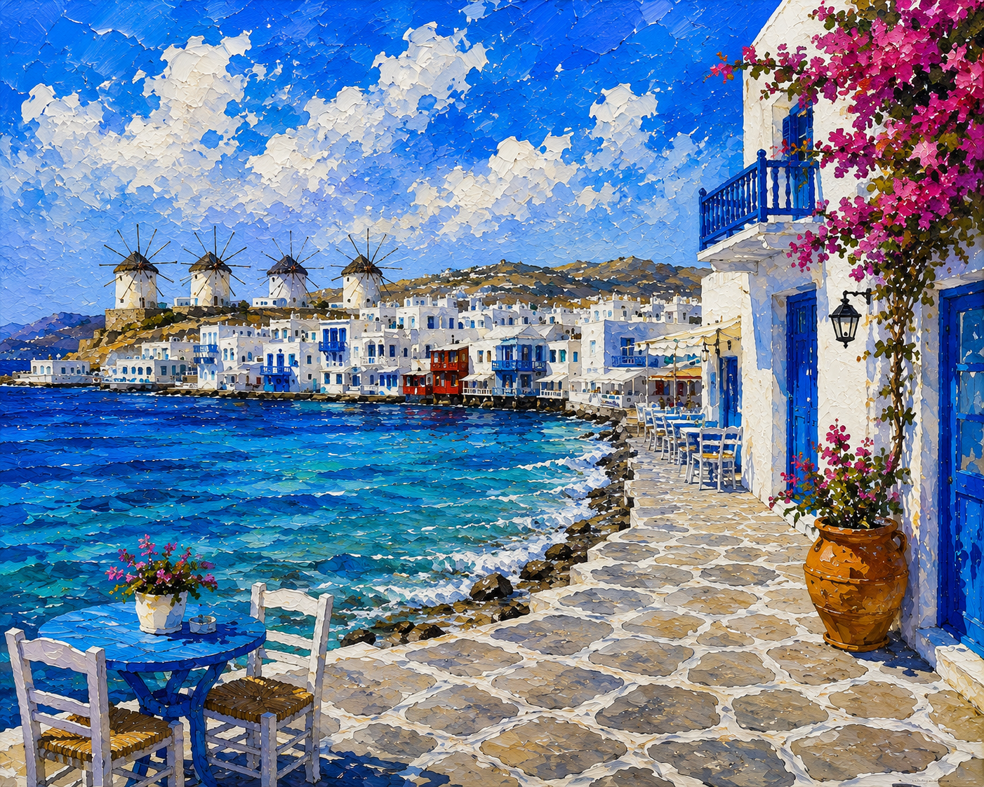 Limited Edition PRINT of my Original Acrylic Painting of Mykonos, City of Greece - on Cartridge Paper - No Frame (Size: A4 & A3)