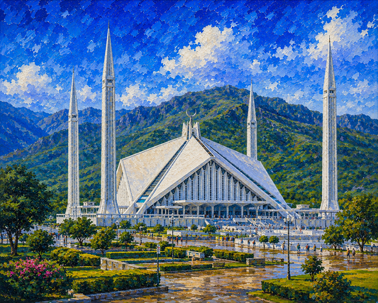Limited Edition PRINT of my Original Acrylic Painting of Islamabad Faisal Mosque, City of Pakistan - on Cartridge Paper - No Frame (Size: A4 & A3)