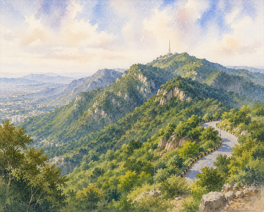 Limited Edition PRINT of my Original WaterColour Painting of Margalla Hills, City of Pakistan - on Cartridge Paper - No Frame (Size: A4 & A3)