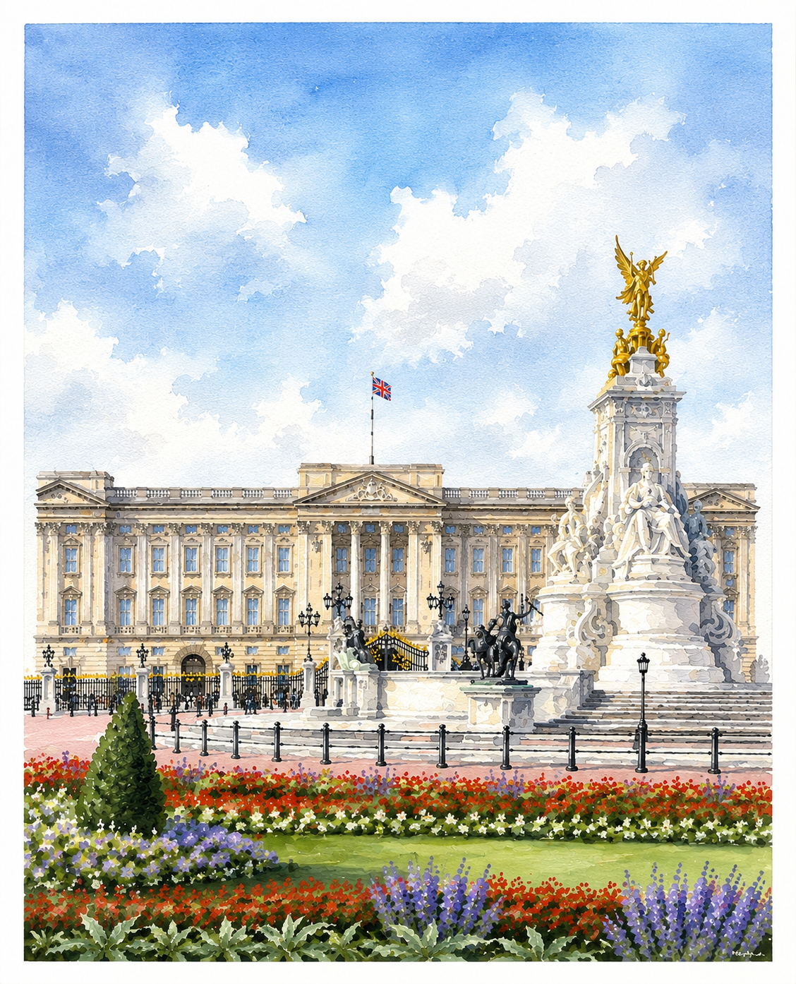 Limited Edition PRINT of my Original WaterColour Painting of Buckingham Palace, London, City of United Kingdom - on Cartridge Paper - No Frame (Size: A4 & A3)