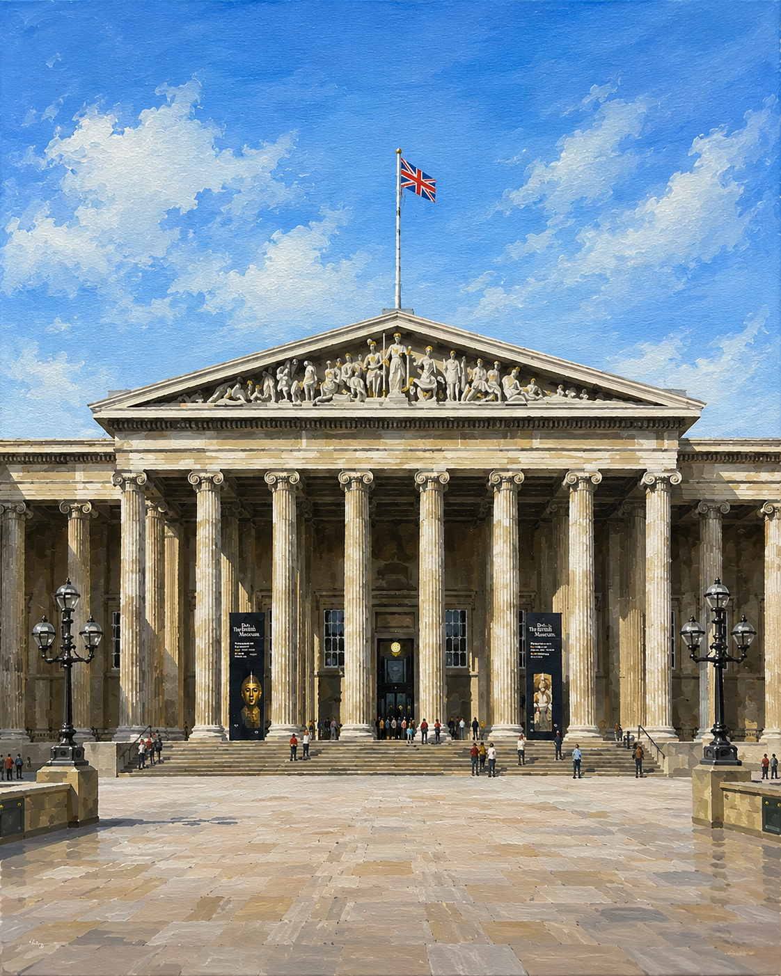 Limited Edition PRINT of my Original Acrylic Painting of The British Museum, London, City of United Kingdom - on Cartridge Paper - No Frame (Size: A4 & A3)