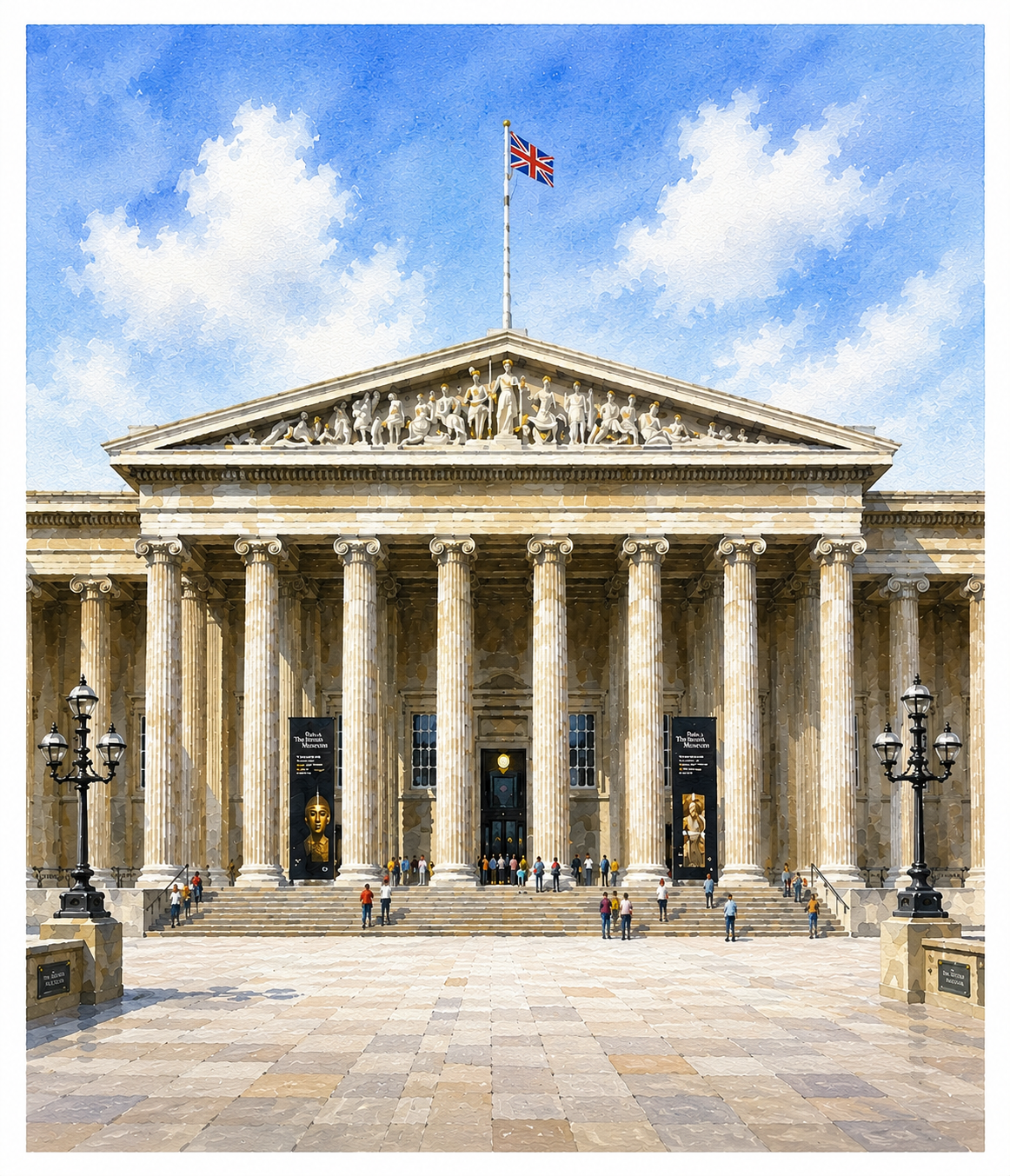 Limited Edition PRINT of my Original WaterColour Painting of The British Museum, London, City of United Kingdom - on Cartridge Paper - No Frame (Size: A4 & A3)