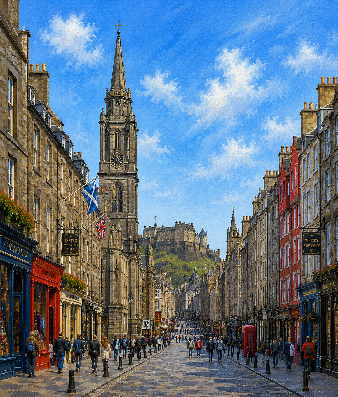 Limited Edition PRINT of my Original Acrylic Painting of Royal Mile, Edinburgh, City of United Kingdom - on Cartridge Paper - No Frame (Size: A4 & A3)