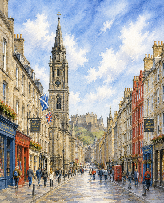 Limited Edition PRINT of my Original WaterColour Painting of Royal Mile, Edinburgh, City of United Kingdom - on Cartridge Paper - No Frame (Size: A4 & A3)