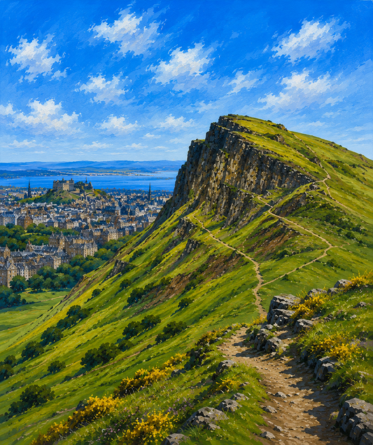 Limited Edition PRINT of my Original Acrylic Painting of Arthur's Seat, Edinburgh, City of United Kingdom - on Cartridge Paper - No Frame (Size: A4 & A3)