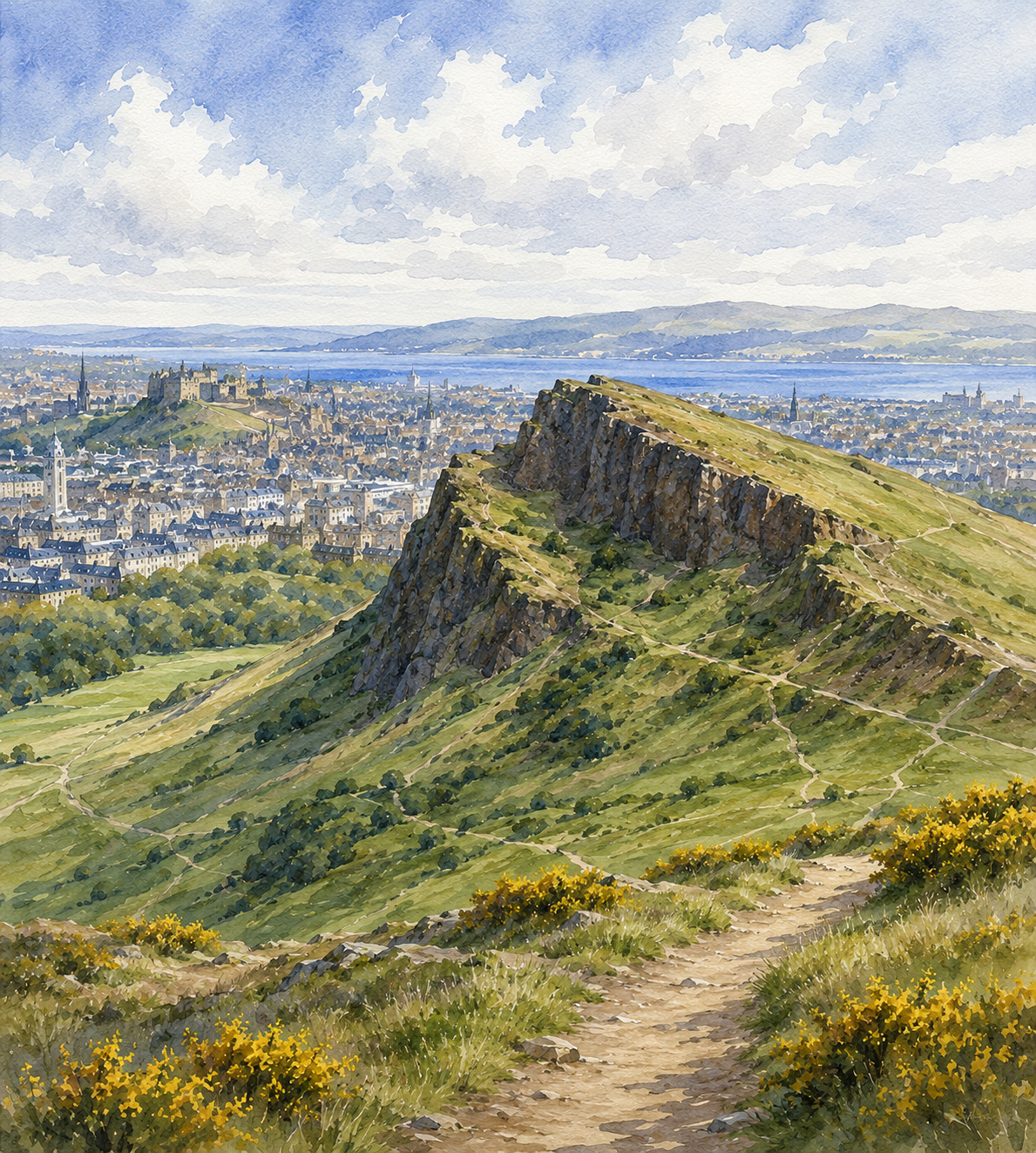 Limited Edition PRINT of my Original WaterColour Painting of Arthur's Seat, Edinburgh, City of United Kingdom - on Cartridge Paper - No Frame (Size: A4 & A3)