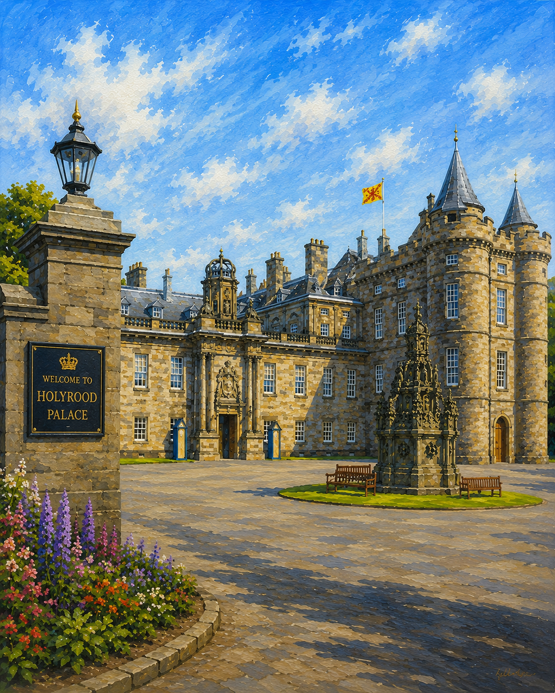 Limited Edition PRINT of my Original Acrylic Painting of Holyrood Palace, Edinburgh, City of United Kingdom - on Cartridge Paper - No Frame (Size: A4 & A3)