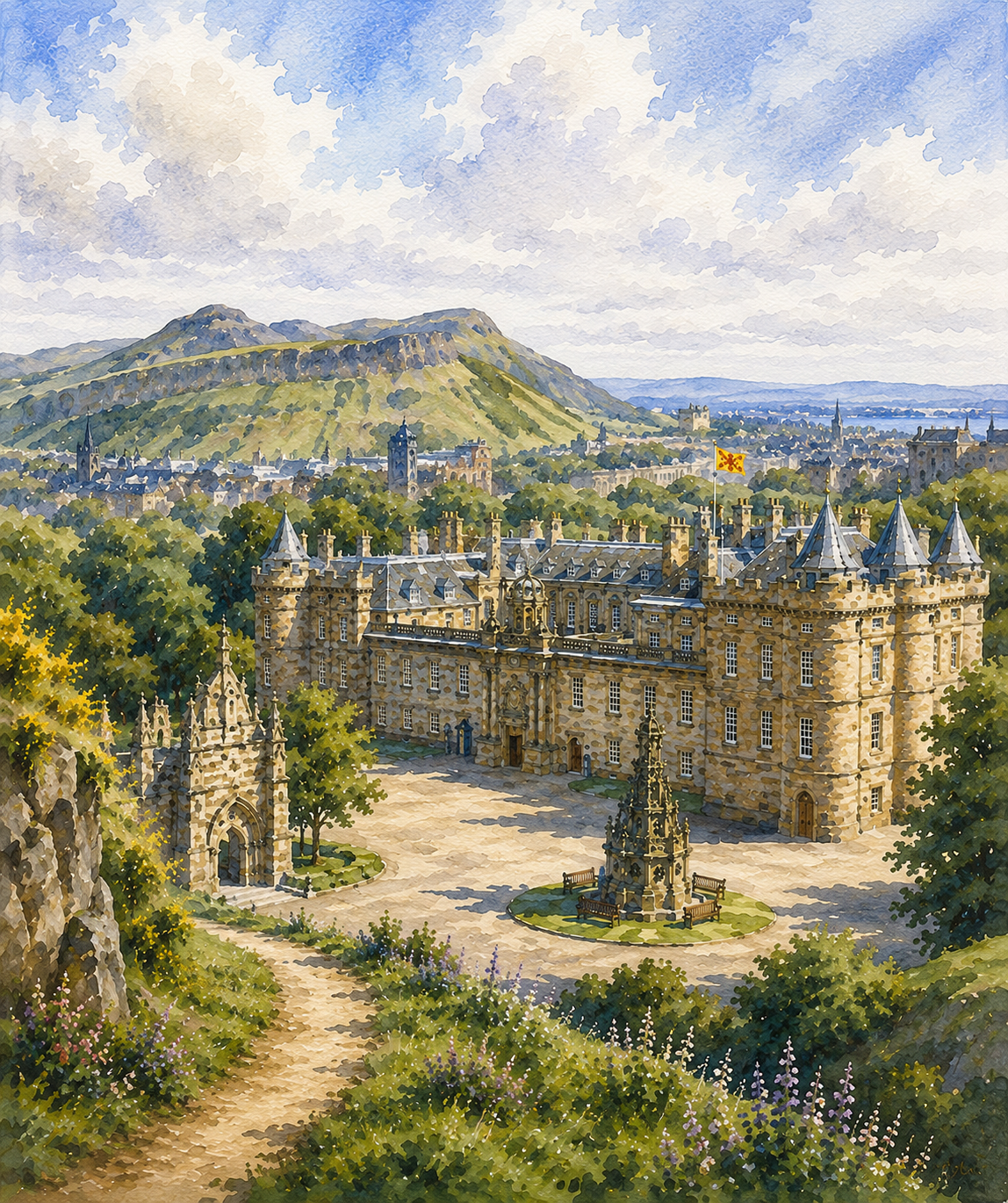 Limited Edition PRINT of my Original WaterColour Painting of Holyrood Palace, Edinburgh, City of United Kingdom - on Cartridge Paper - No Frame (Size: A4 & A3)
