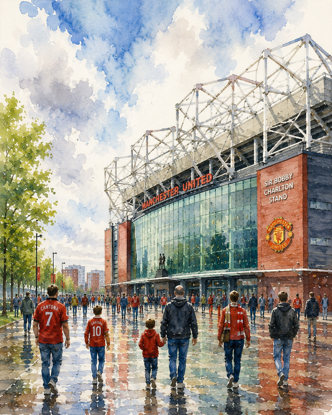 Limited Edition PRINT of my Original WaterColour Painting of Old Trafford, Manchester, City of United Kingdom - on Cartridge Paper - No Frame (Size: A4 & A3)