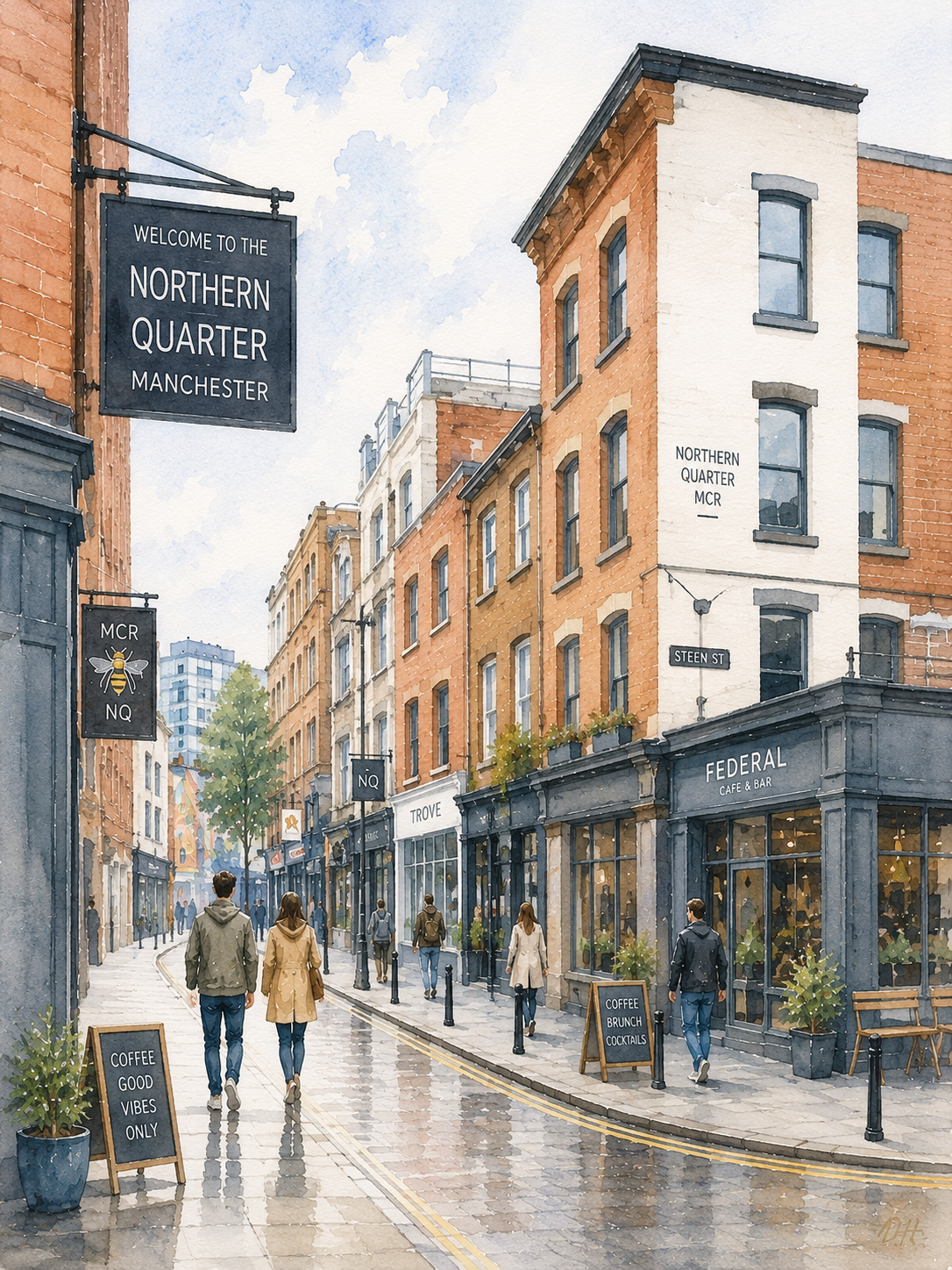 Limited Edition PRINT of my Original Acrylic Painting of Northern Quarter, Manchester, City of United Kingdom - on Cartridge Paper - No Frame (Size: A4 & A3)