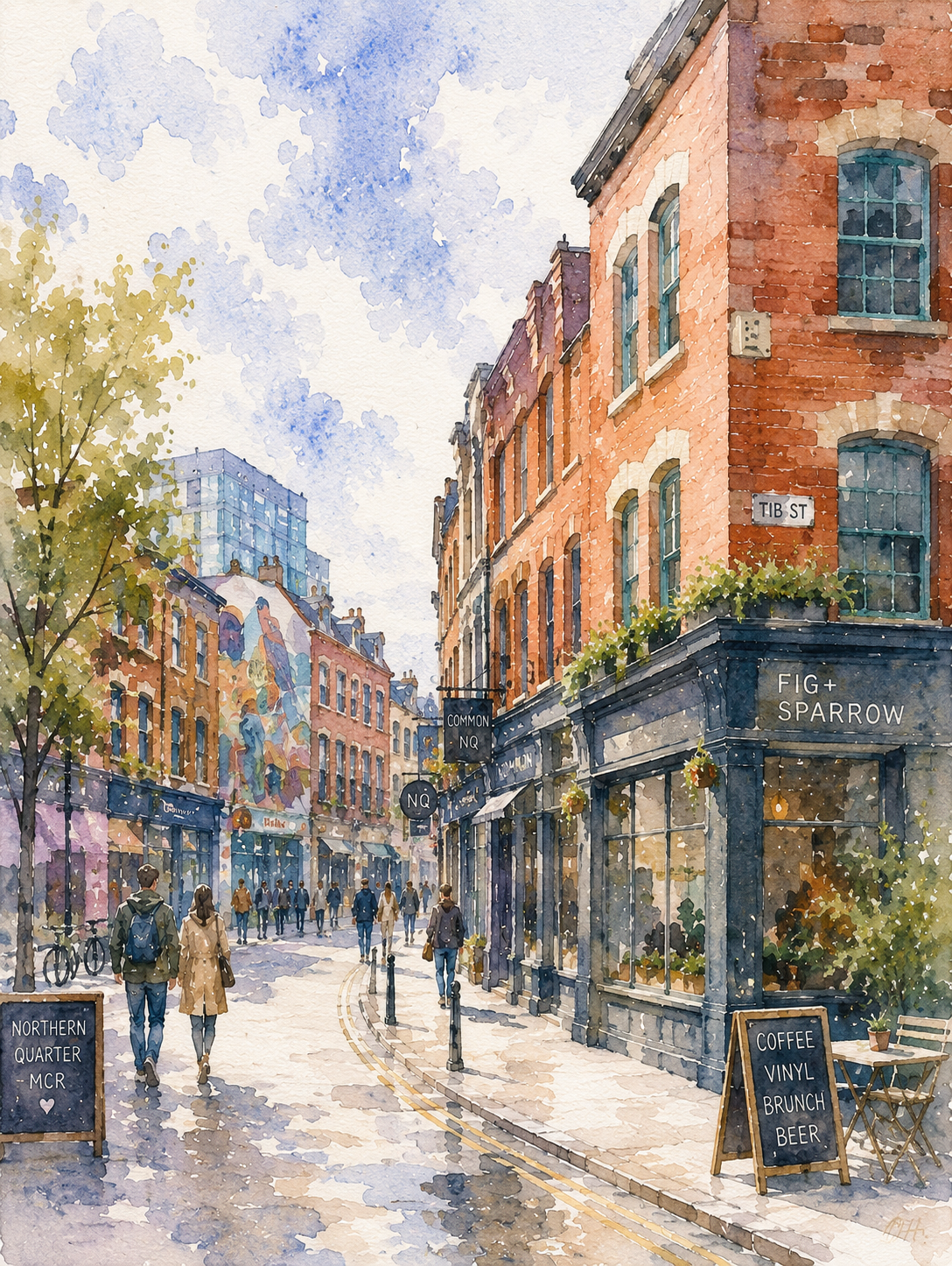Limited Edition PRINT of my Original WaterColour Painting of Northern Quarter, Manchester, City of United Kingdom - on Cartridge Paper - No Frame (Size: A4 & A3)