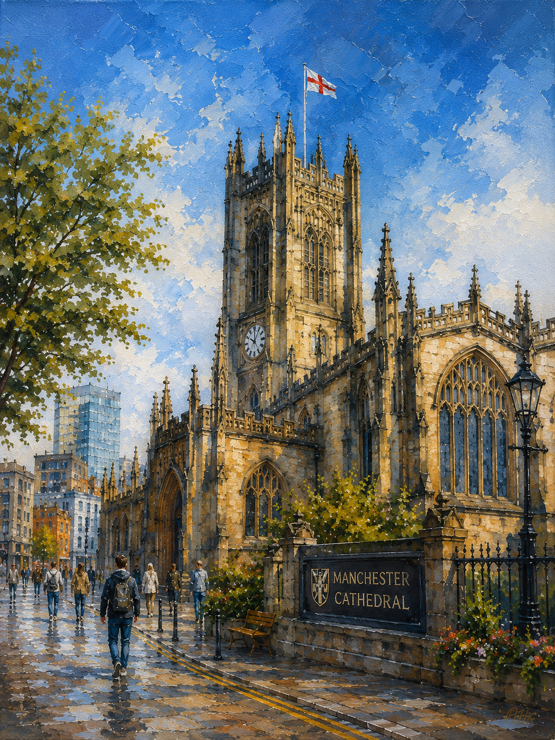 Limited Edition PRINT of my Original Acrylic Painting of Manchester Cathedral, Manchester, City of United Kingdom - on Cartridge Paper - No Frame (Size: A4 & A3)