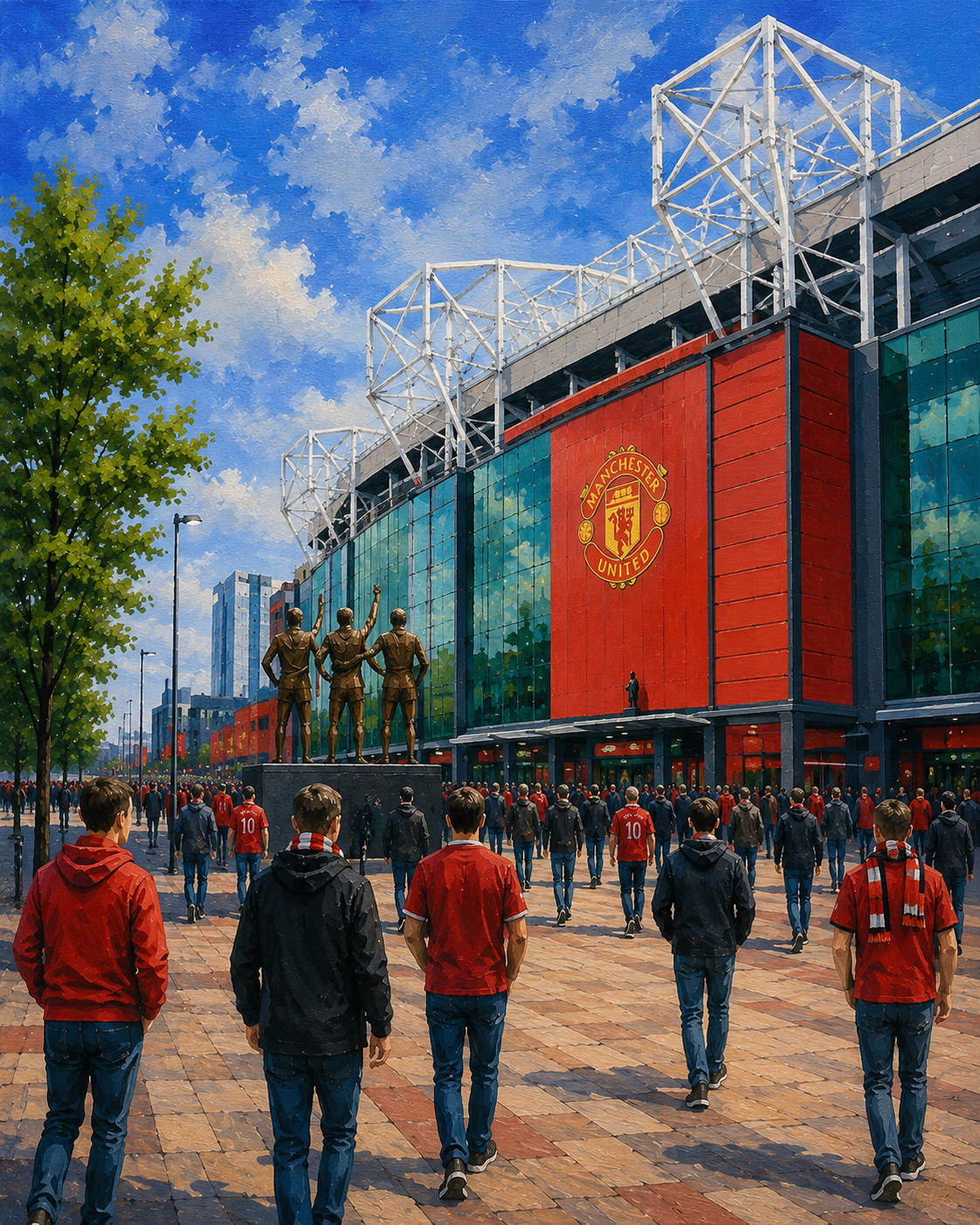 Limited Edition PRINT of my Original Acrylic Painting of Manchester United matchday experience, Manchester, City of United Kingdom - on Cartridge Paper - No Frame (Size: A4 & A3)