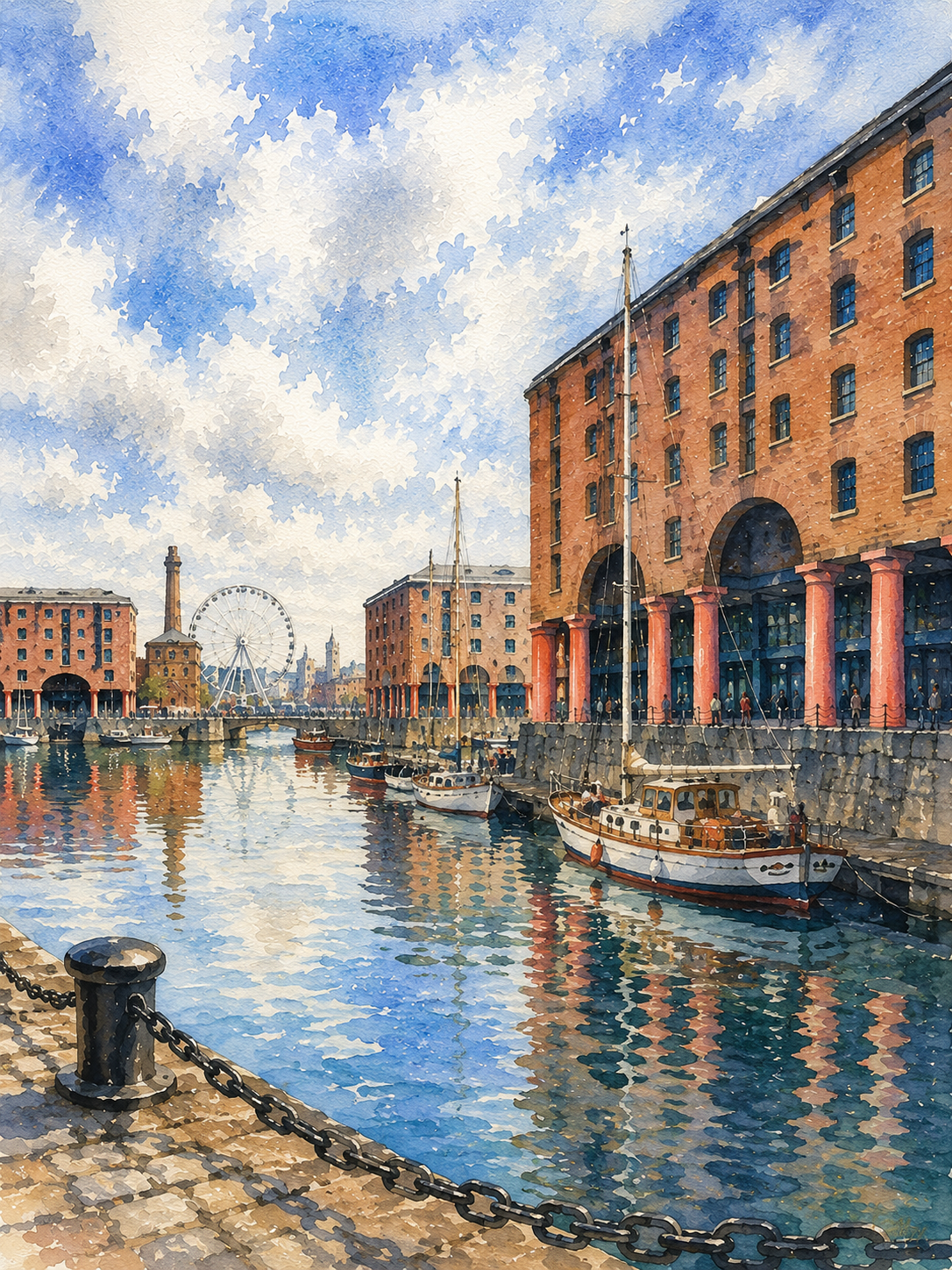 Limited Edition PRINT of my Original WaterColour Painting of Royal Albert Dock, Liverpool, City of United Kingdom - on Cartridge Paper - No Frame (Size: A4 & A3)