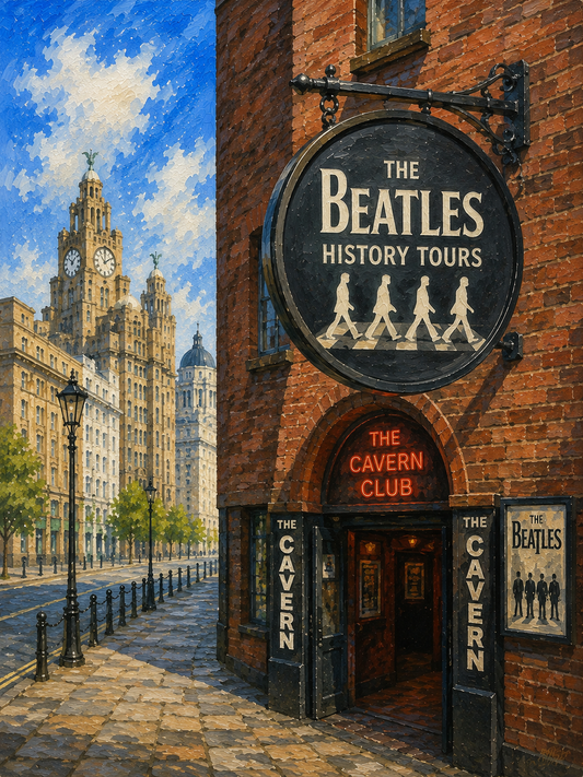 Limited Edition PRINT of my Original Acrylic Painting of The Beatles history tours, Liverpool City of United Kingdom - on Cartridge Paper - No Frame (Size: A4 & A3)