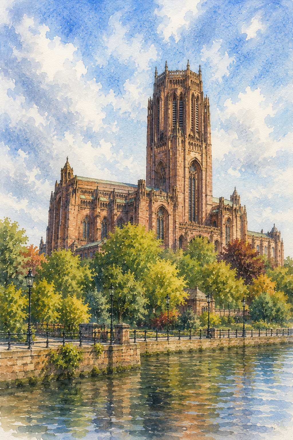 Limited Edition PRINT of my Original WaterColour Painting of Liverpool Cathedral, Liverpool, City of United Kingdom - on Cartridge Paper - No Frame (Size: A4 & A3)
