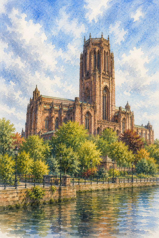 Limited Edition PRINT of my Original WaterColour Painting of Liverpool Cathedral, Liverpool, City of United Kingdom - on Cartridge Paper - No Frame (Size: A4 & A3)