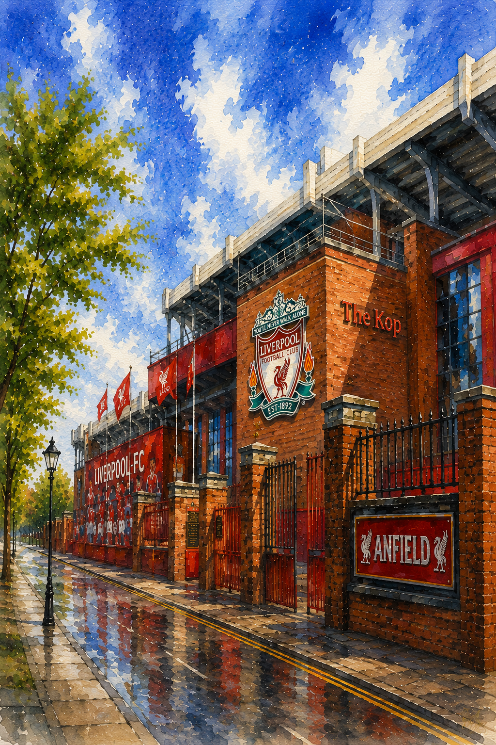 Limited Edition PRINT of my Original Acrylic Painting of Anfield, Liverpool City of United Kingdom - on Cartridge Paper - No Frame (Size: A4 & A3)