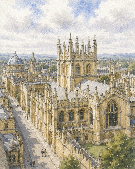 Limited Edition PRINT of my Original WaterColour Painting of Bodleian Library, Oxford, City of United Kingdom - on Cartridge Paper - No Frame (Size: A4 & A3)
