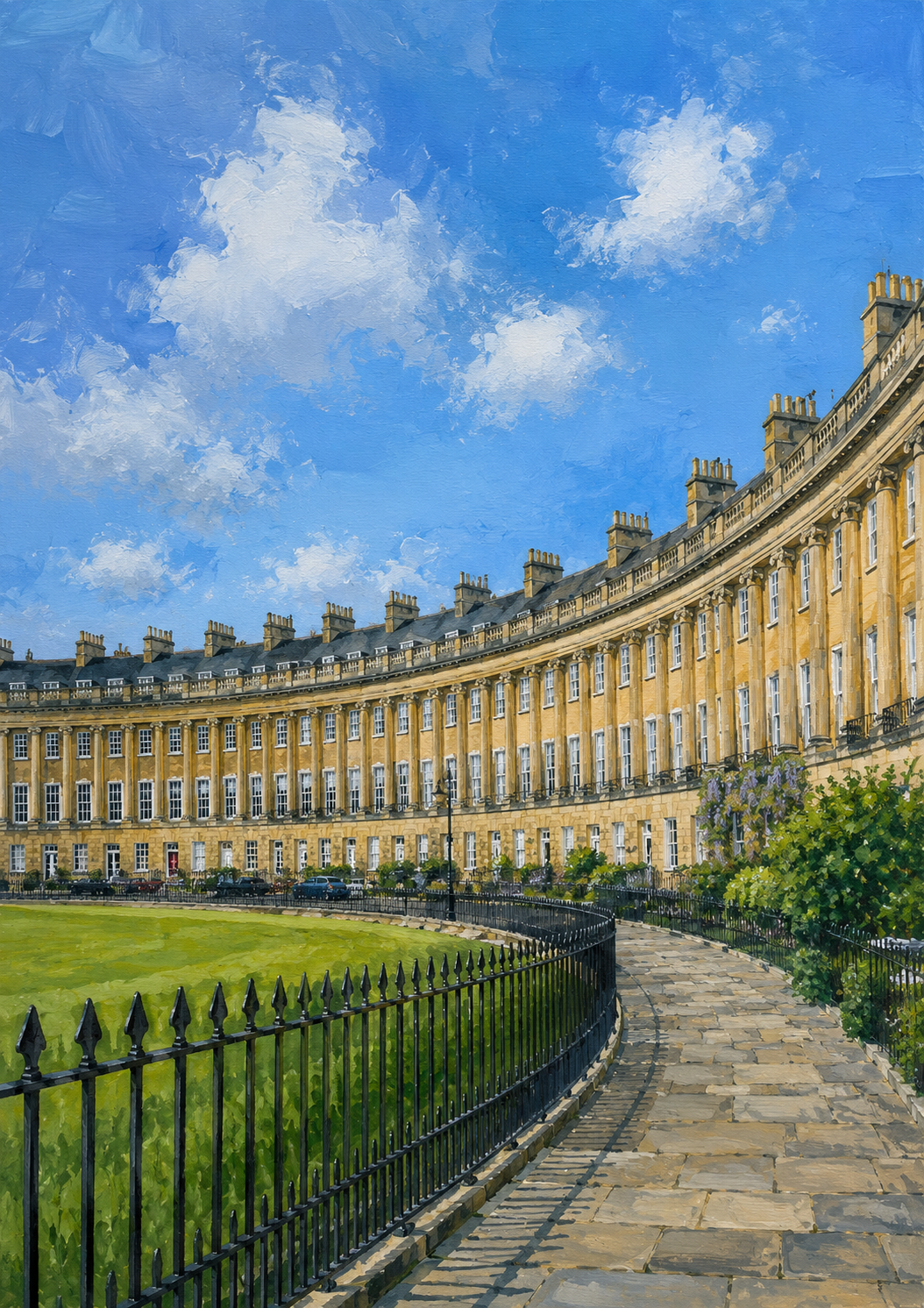 Limited Edition PRINT of my Original Acrylic Painting of Royal Crescent, Bath, City of United Kingdom - on Cartridge Paper - No Frame (Size: A4 & A3)