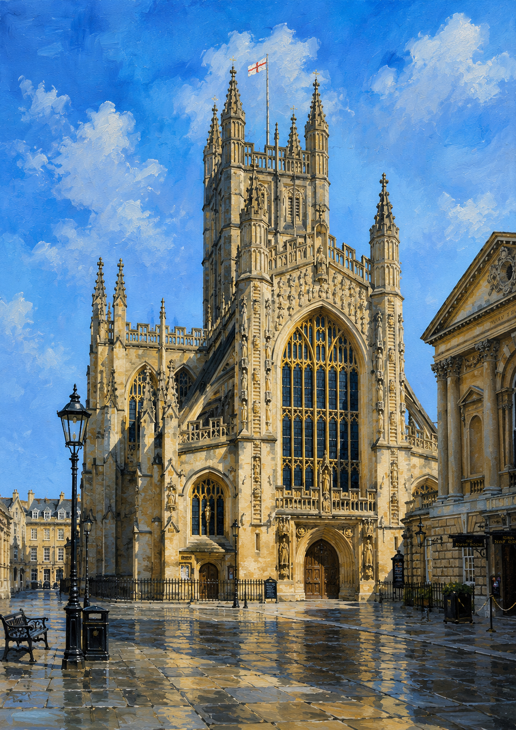 Limited Edition PRINT of my Original Acrylic Painting of  Bath Abbey, Bath, City of United Kingdom - on Cartridge Paper - No Frame (Size: A4 & A3)